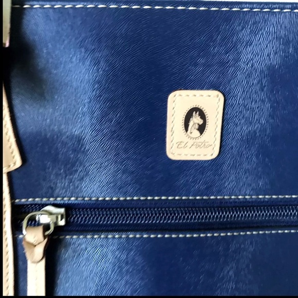 El Potro Tote Leather Blue Shoulder Bag Shopper Zipper Studs Double Handle - Picture 12 of 15